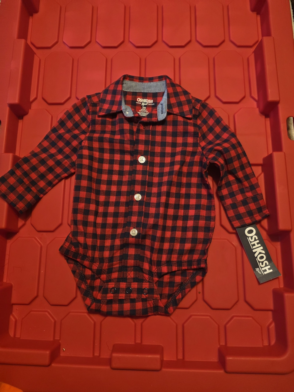 OshKosh B'gosh Red and Black Plaid Button-Front Baby Bodysuit